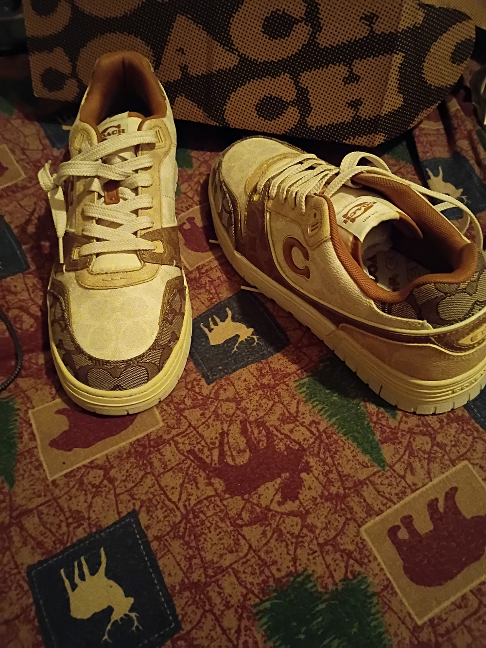 Coach Cream and Brown Signature Low-Top Sneakers
